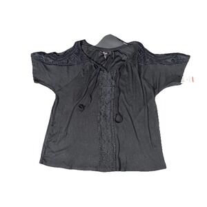 NWT Style & Co. Top Y2K Women 2X Black Crochet-Detail Cold-Shoulder Short Sleeve